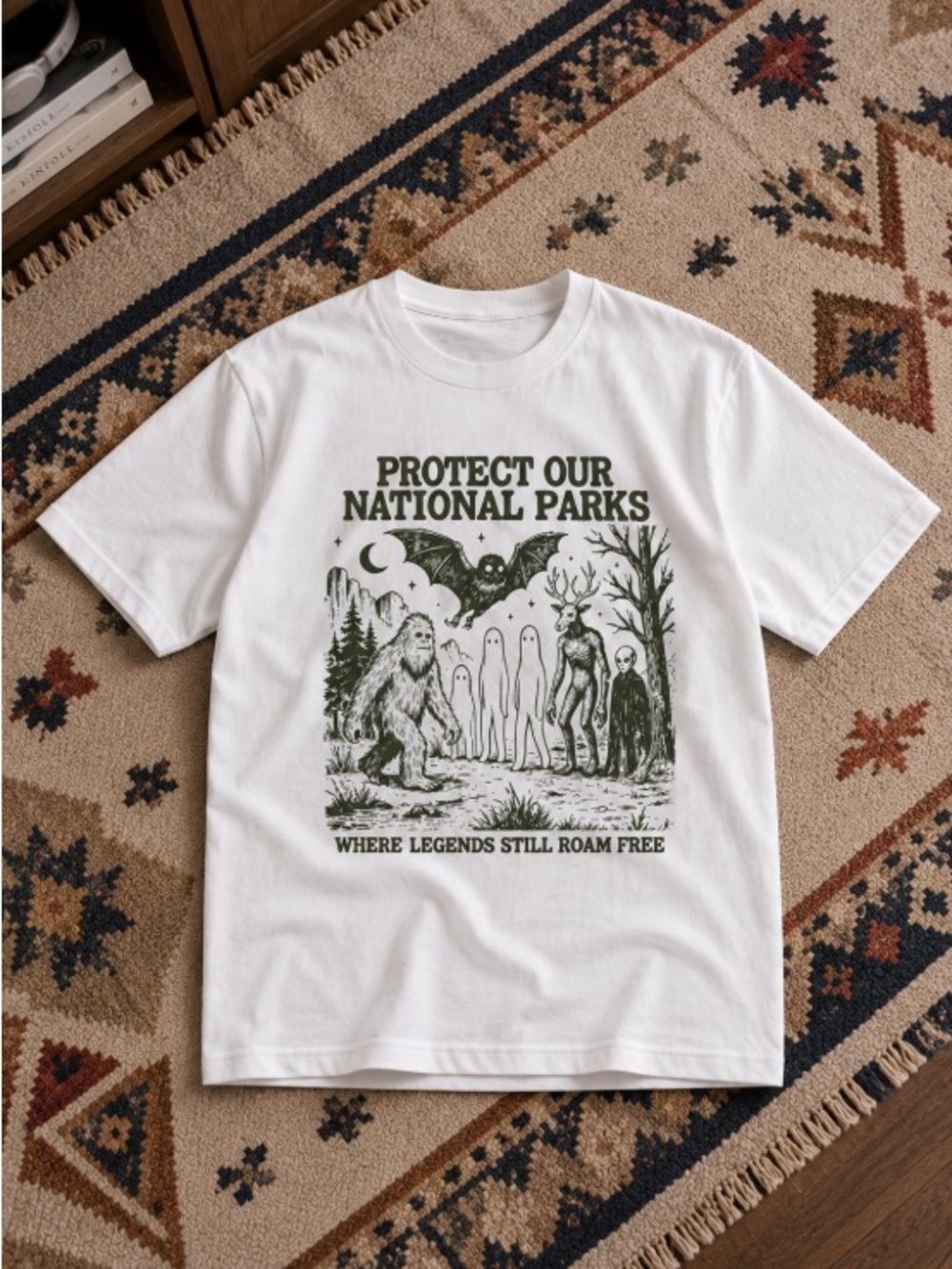 Protect Our National Parks 2026 White T-Shirt with Dark Green Illustration